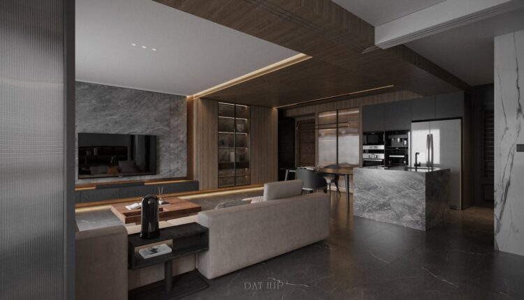 10202. Free 3D Living Room – Kitchen Interior Model Download by Dat Hip