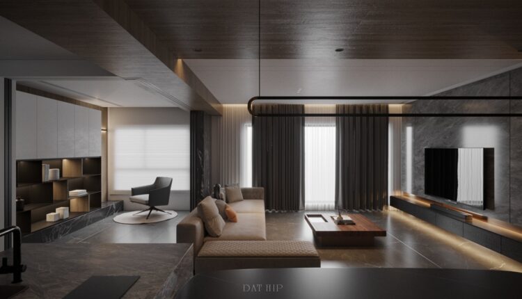 10202. Free 3D Living Room – Kitchen Interior Model Download by Dat Hip