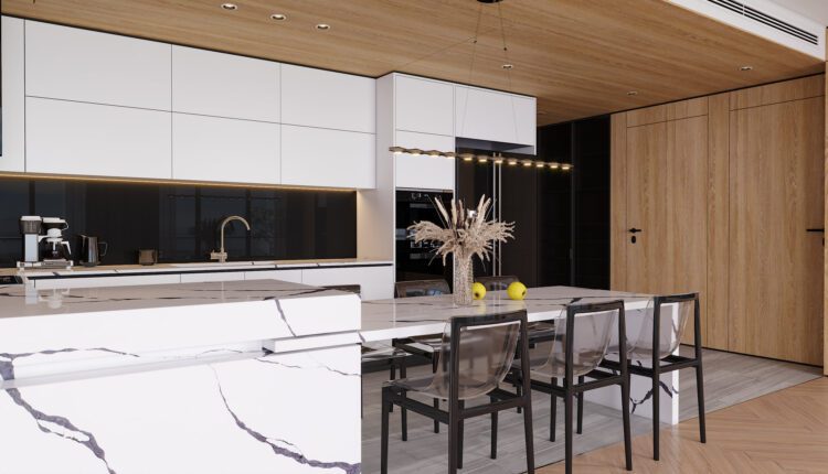 9957. Free 3D Living Room – Kitchen Interior Model Download by Ngo Dung