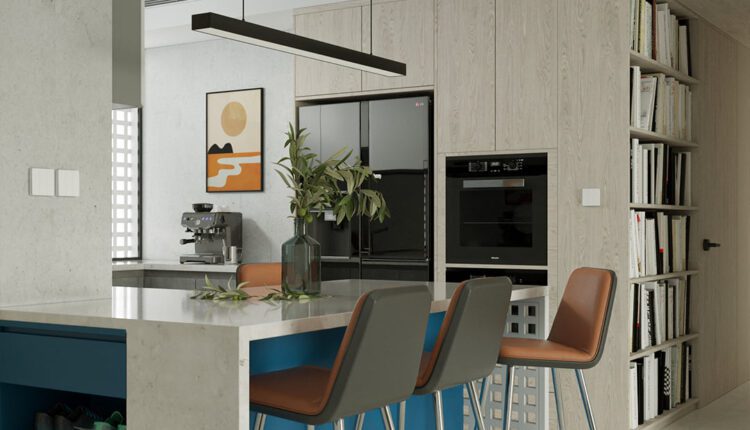 10237. Free 3D Living Room – Kitchen Interior Model Download by Vinh Hoang