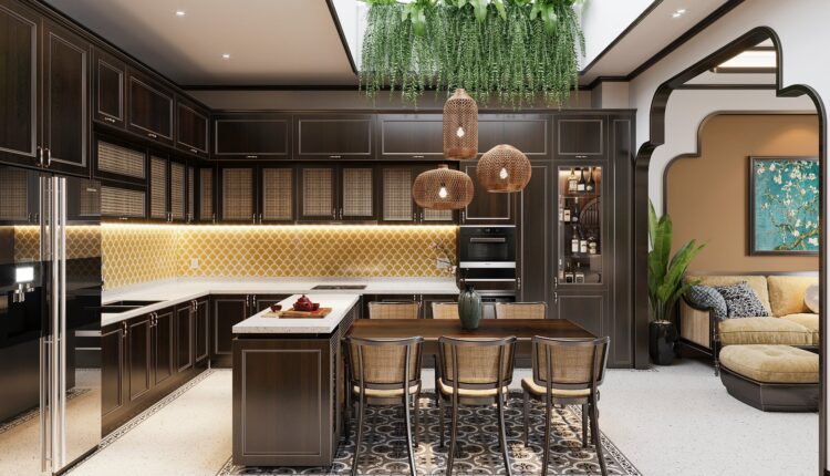 10294. 3D Indochine Living Room – Kitchen Interior Model Download by Vu Duy Khanh