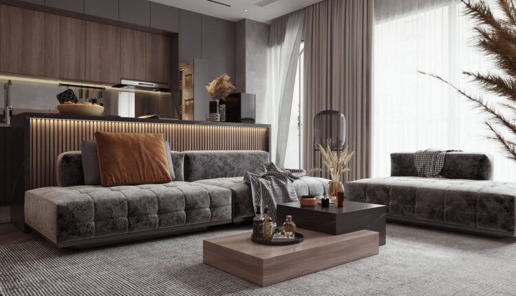 10396. 3D Living Room – Kitchen Interior Model Download By Hung Le