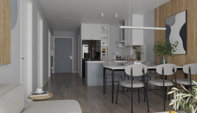 10663. 3D Living Room- Kitchen Interior Scene Model For Free Download by Hung Le