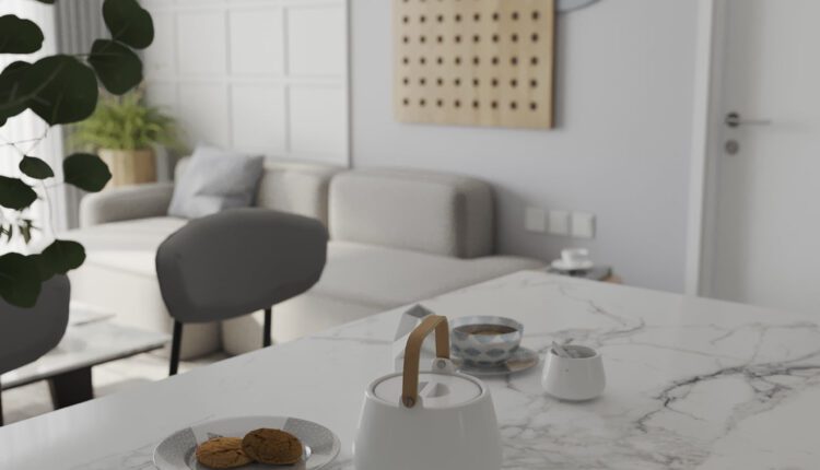 10663. 3D Living Room- Kitchen Interior Scene Model For Free Download by Hung Le