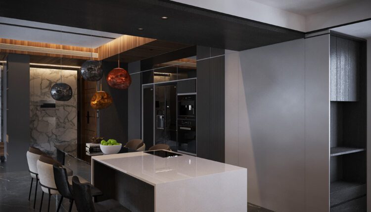 10695. 3D Living Room- Kitchen Interior Scene Model For Free Download by Mai Long