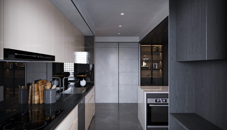 10695. 3D Living Room- Kitchen Interior Scene Model For Free Download by Mai Long