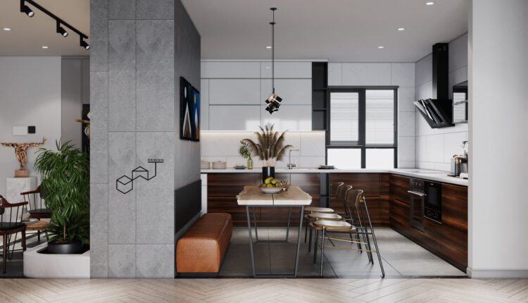 12035. Free 3D Living Room – Kitchen Interior Model Download By Dat Bui