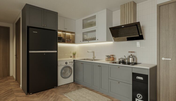 12566. Free 3D Living Room- Kitchen Interior Model Download by Hoang Thoa