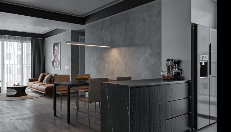 12592. Free 3D Living Room- Kitchen Interior Model Download by Hung Le