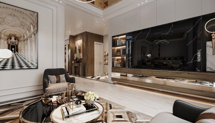 12617. Free 3D Living Room- Kitchen Interior Model Download by Quyen Linh