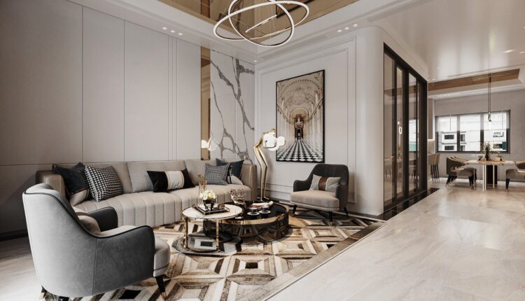 12617. Free 3D Living Room- Kitchen Interior Model Download by Quyen Linh