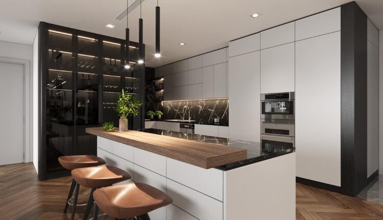 12634. Free 3D Living Room- Kitchen Interior Model Download by Duc Quan