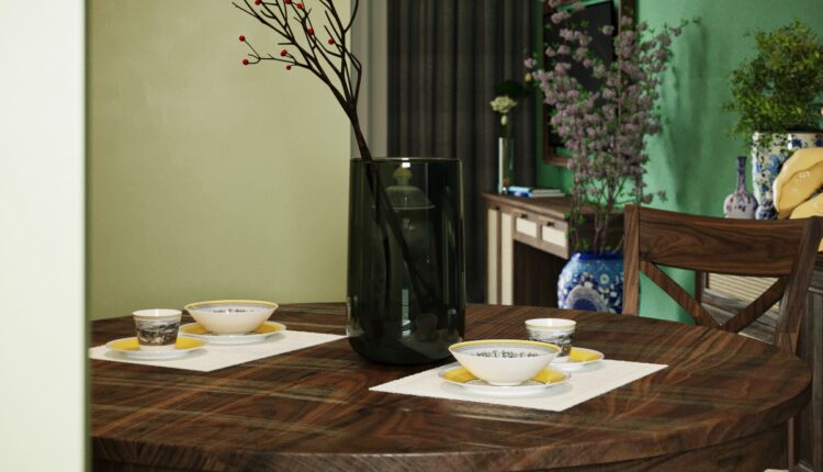 12681. 3D Indochine Living Room – Kitchen Interior Model Download by Nhat Quang