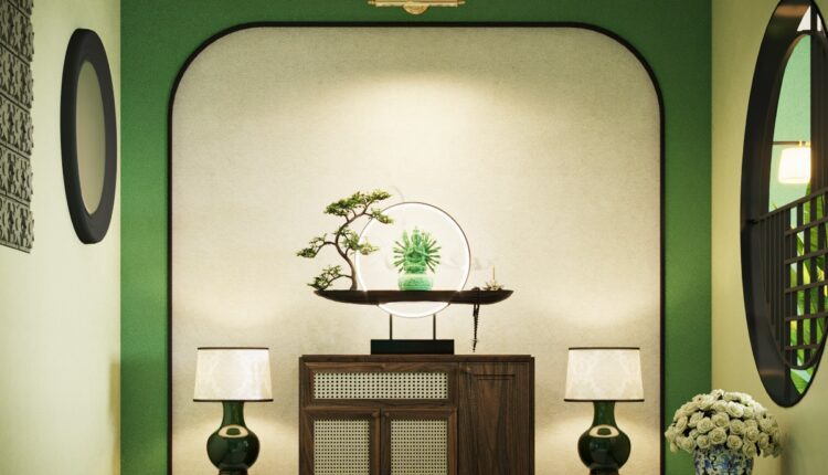 12681. 3D Indochine Living Room – Kitchen Interior Model Download by Nhat Quang