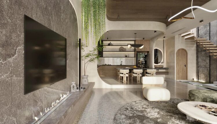 12835. Download Free 3D Living Room – Kitchen Interior Model By Thu Van