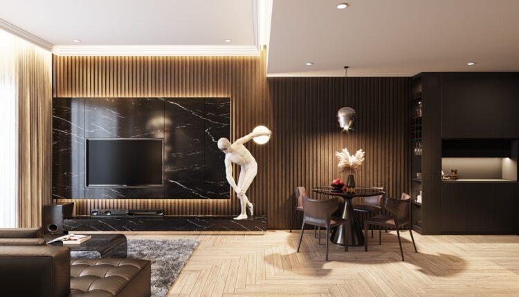 12930. Free 3D Living Room- Kitchen Interior Model Download by Quan Tran