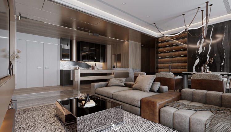 13047. 3D Living Room – Kitchen Interior Model Download by Ninh