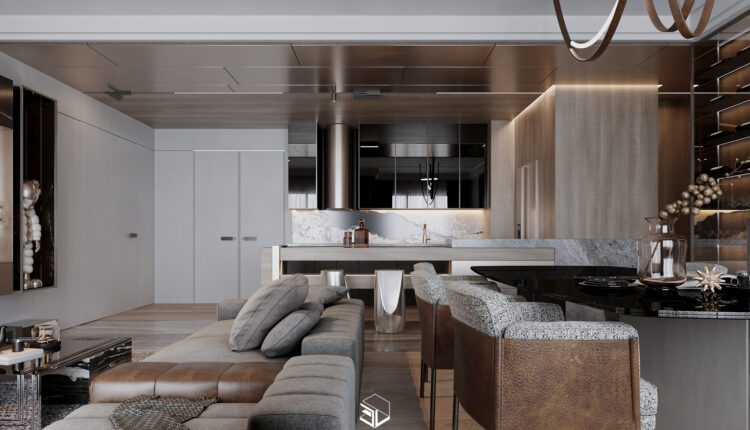 13047. 3D Living Room – Kitchen Interior Model Download by Ninh