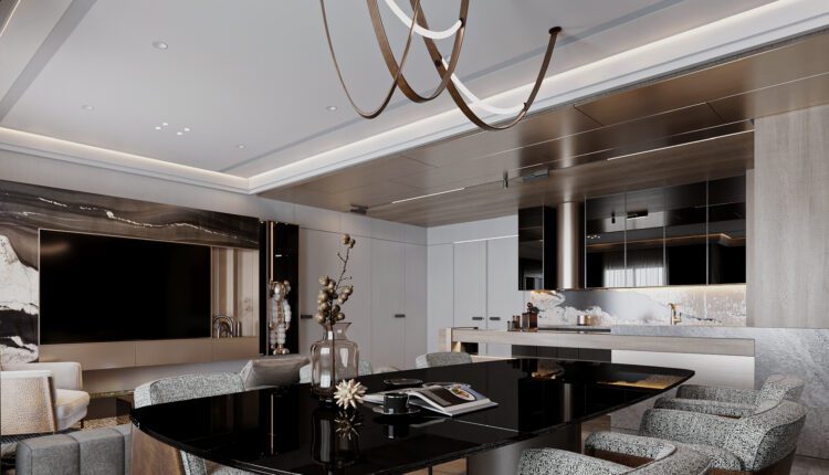 13047. 3D Living Room – Kitchen Interior Model Download by Ninh