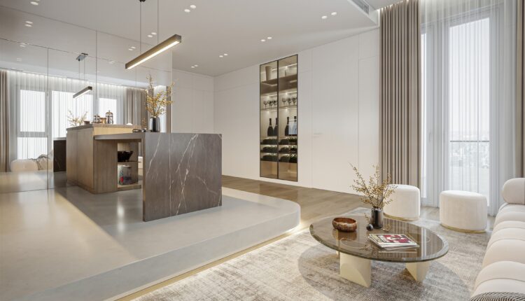 13053. 3D Living Room – Kitchen Interior Model Download by Anh Viet Tran