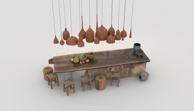 3804. Free 3D Dining Table And Chair Model Download