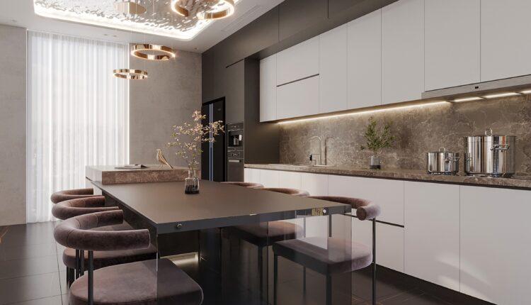 13171. 3D Living Room – Kitchen Interior Model Download by Tran Quang Sang