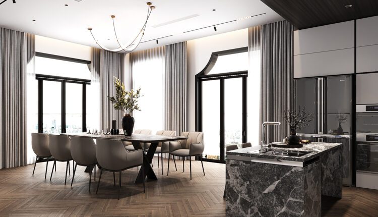 13192. 3D Living Room – Kitchen Interior Model Download by Nguyen Huu Cong