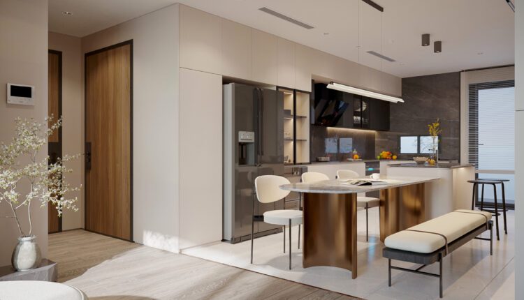 13214. 3D Living Room – Kitchen Interior Model Download by Minh Tran