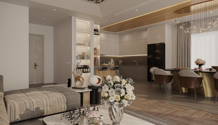 13231. 3D Living Room – Kitchen Interior Model Download