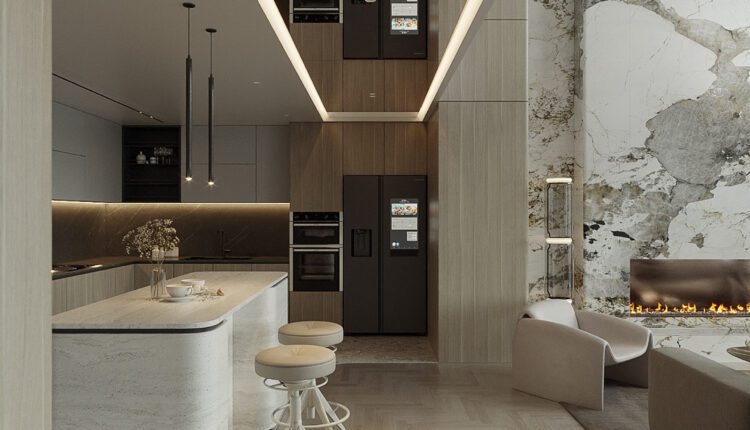 13241. 3D Living Room – Kitchen Interior Model Download by Hoa Tran