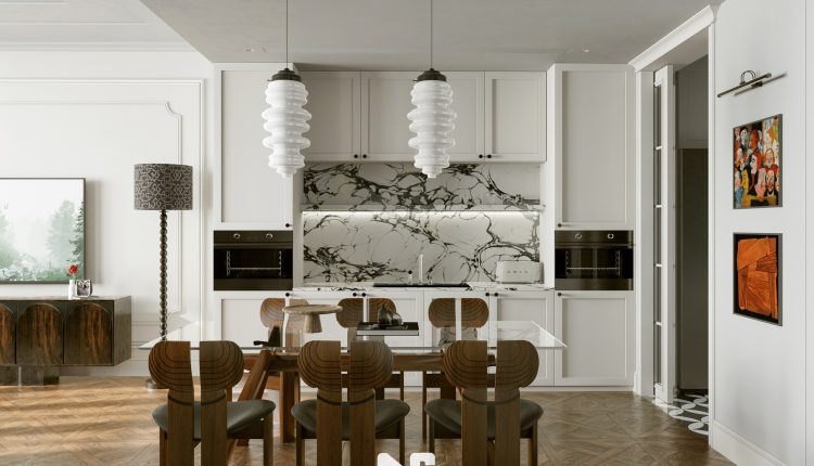 13302. 3D Living Room – Kitchen Interior Model Download by Ngo Dien Vu