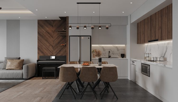13318. 3D Living Room – Kitchen Interior Model Download by Minh Tu Indesign