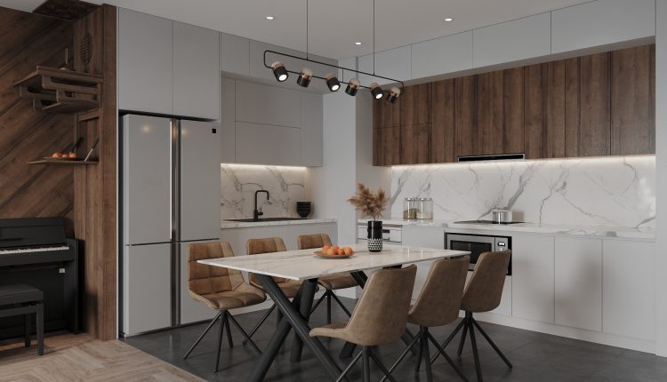 13318. 3D Living Room – Kitchen Interior Model Download by Minh Tu Indesign
