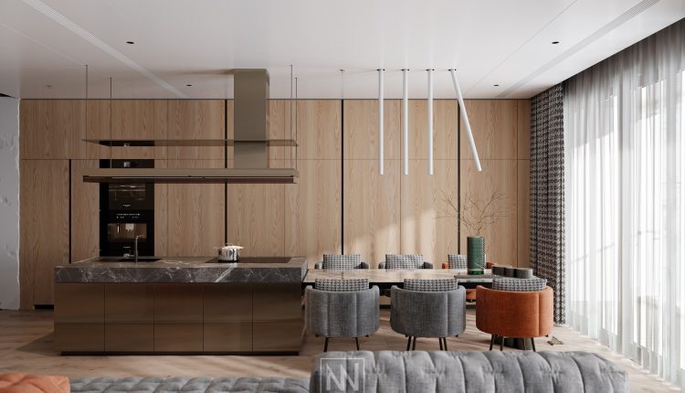 13330. 3D Living Room – Kitchen Interior Model Download by Nguyen Tuan Vu