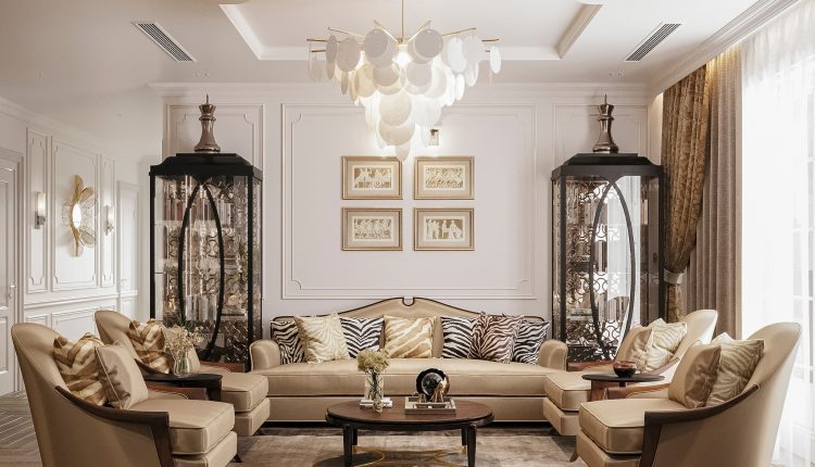 13331. Free 3D Neoclassical Living Room – Kitchen Interior Model Download By The Hoang