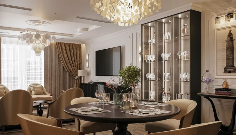 13331. Free 3D Neoclassical Living Room – Kitchen Interior Model Download By The Hoang
