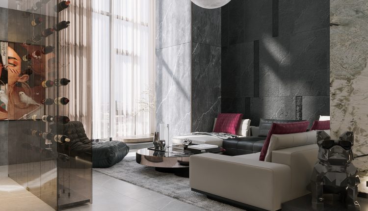 13337. 3D Living Room – Kitchen Interior Model Download by Cao Thi