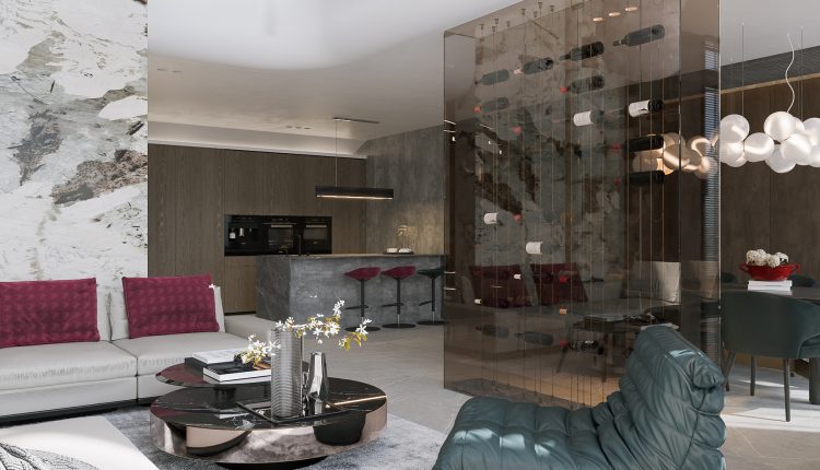 13337. 3D Living Room – Kitchen Interior Model Download by Cao Thi