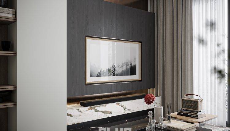 13352. 3D Living Room – Kitchen Interior Model Download by Huy Pham