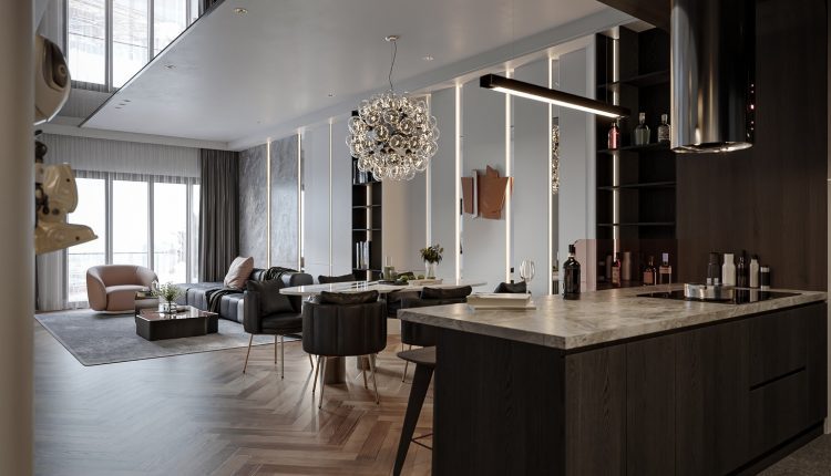 13386. 3D Living Room – Kitchen Interior Model Download by Pham Bao Toan