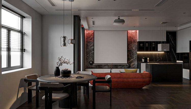 13388. 3D Living Room – Kitchen Interior Model Download by Duy Trinh