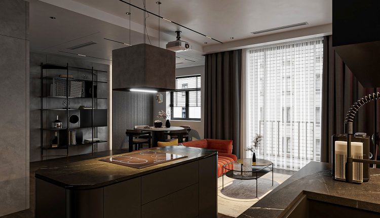 13388. 3D Living Room – Kitchen Interior Model Download by Duy Trinh