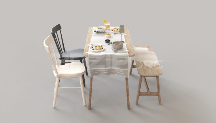 5884. Free 3D Dining Table And Chair Model Download