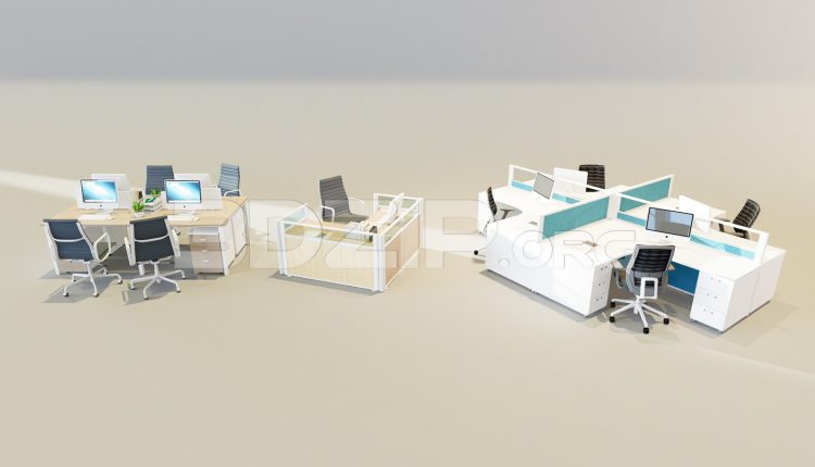 11349. Free 3D Office work desk and chairs Models Download