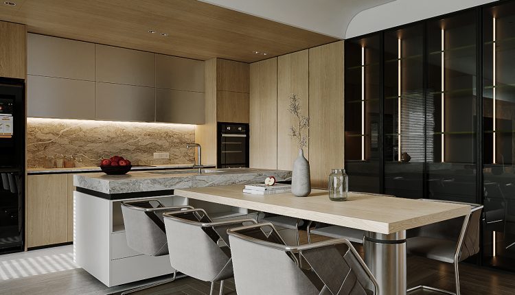 13453. 3D Living Room – Kitchen Interior Model Download By Nghiep Vu