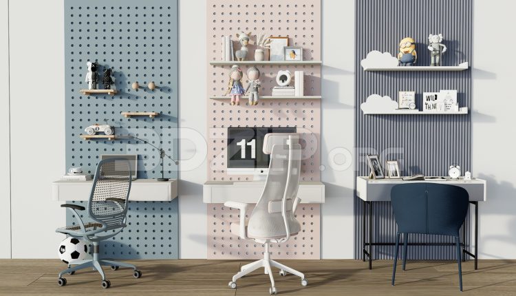 11449. Free 3Ds Max Children’s study desk and chair Model Download