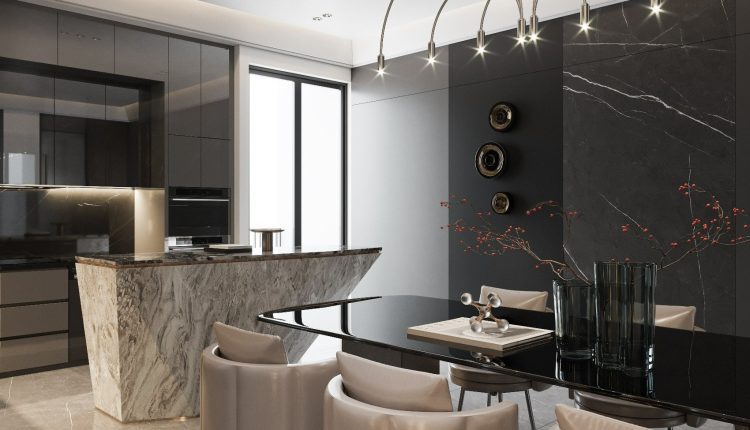 13495. 3Ds Max Living Room – Kitchen Interior Model Download by Quoc Tung