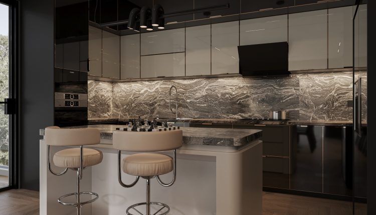 13525. 3Ds Max Living Room – Kitchen Interior Model Download by Trung Nguyen