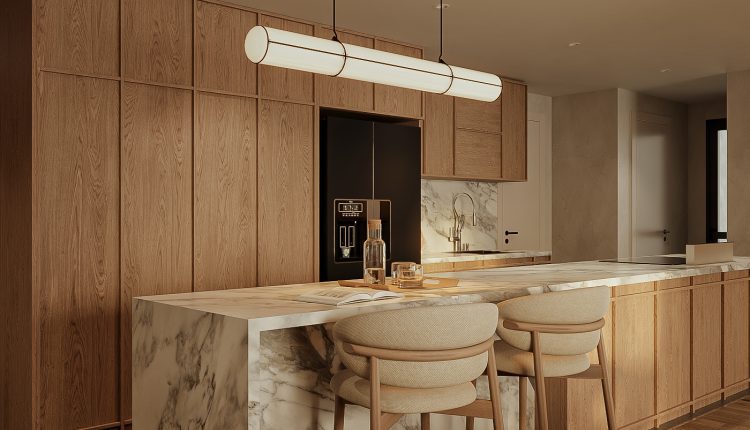 13532. 3Ds Max Living Room – Kitchen Interior Model Download by Le Hieu