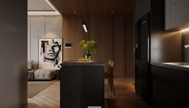 13539. 3Ds Max Living Room – Kitchen Interior Model Download by Nguyen Canh Tuan